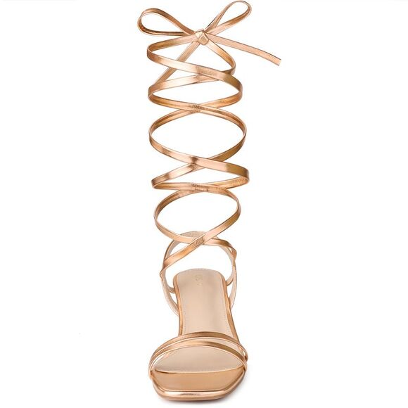 Women's Strappy Lace Up Slingback Kitten Heel Sandals Rose Gold - Picture 2 of 5